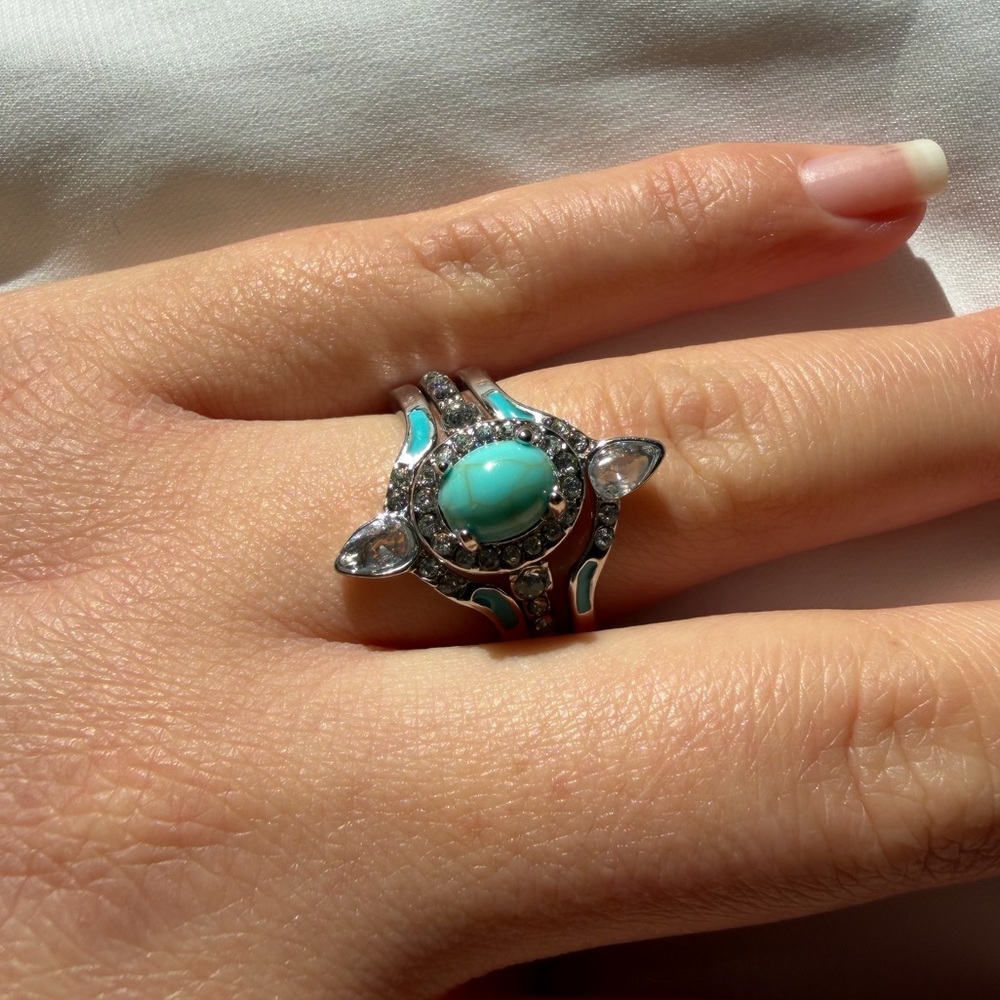 Elegant Turquoise and Silver Ring 3 Piece Set Size 10